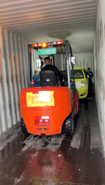 Inside the container during loading